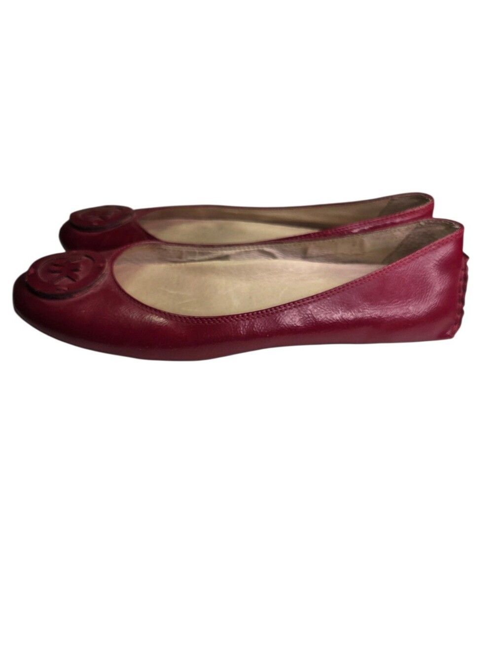Michael Kors Women's Logo Leather Ballet Flats Red Slip-On Round Toe US 8 Driver